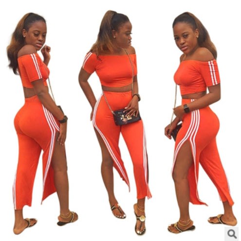 Lady's Split Neck Striped Waist -  Two-pants