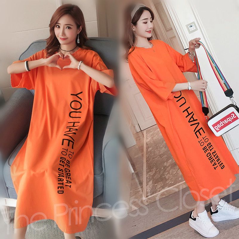 D19 Female Casual Long Sleeve Long Gown-Orange