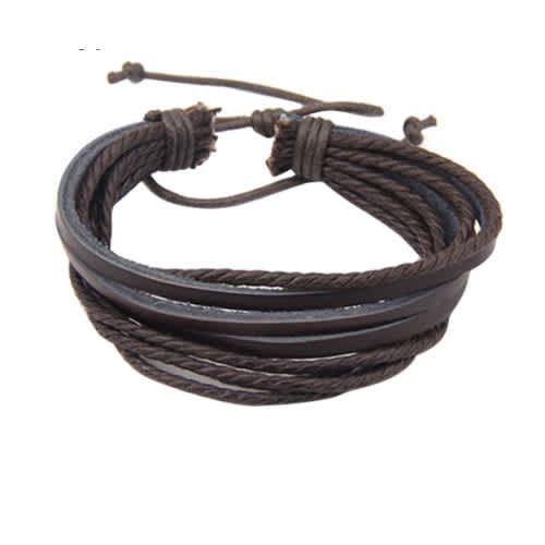 Vintage Multilayer Synthetic Leather Braided Rope Bracelet - Brown