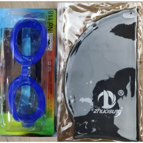 Blue Swimming Cap And Googles