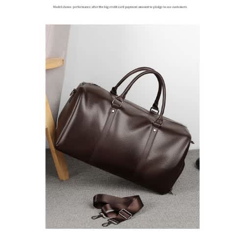 Leather Travelling Duffel Sport Bag With Multiple Compartments  - Brown