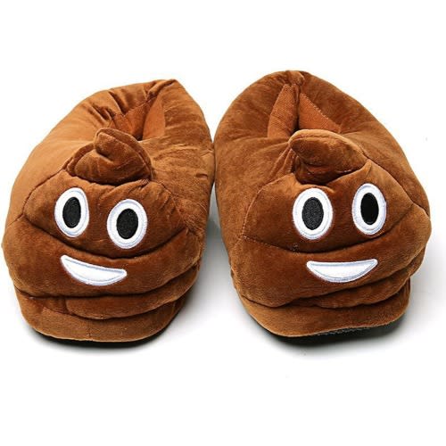 Emoji Fluffy House Shoes Anti-slip Indoor Unisex Slippers- Brown