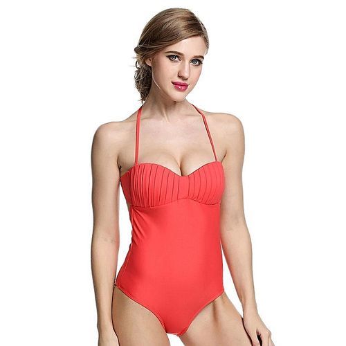 Ekouaer Women Padded One Piece Swimsuit Swimwear Monokini ( Red )