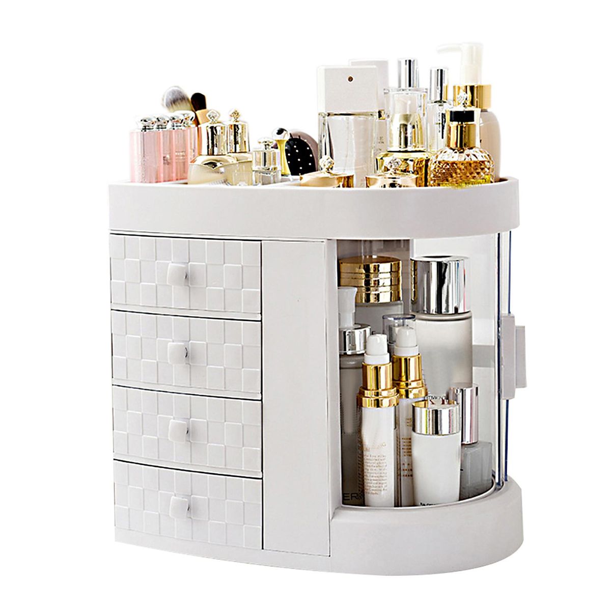 4 Tiers Acrylic Multifunctional Storage Rack Ivory White Makeup Organizer Rotation Dustproof Shelf 4st Layers Cosmetics Storage