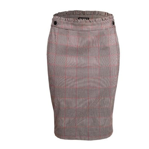 Ruffle & Button Check Pencil Skirt- Pink Highlights