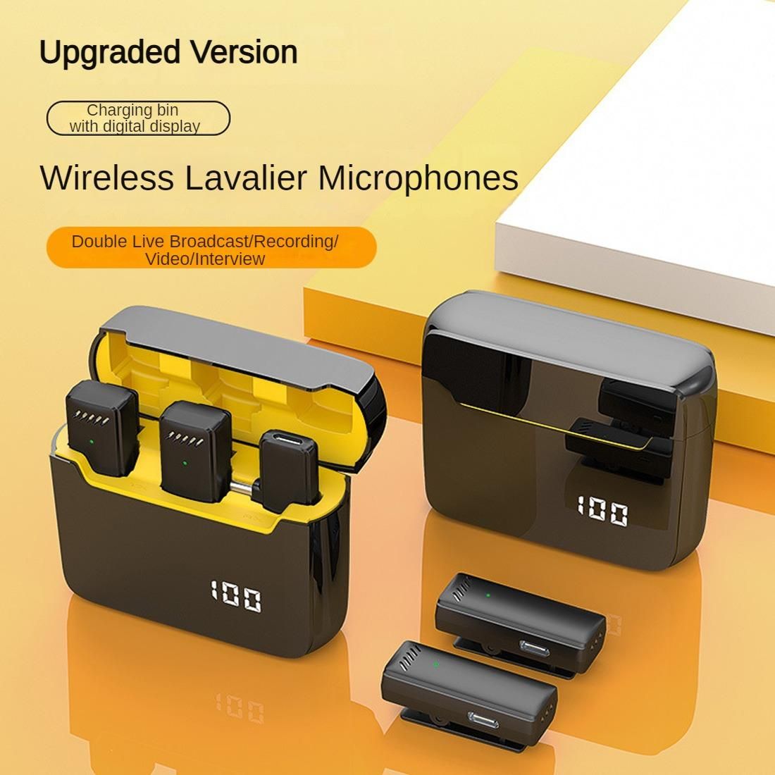 Wireless Lavalier Microphones Omnidirectional Recording Portable Charging Case