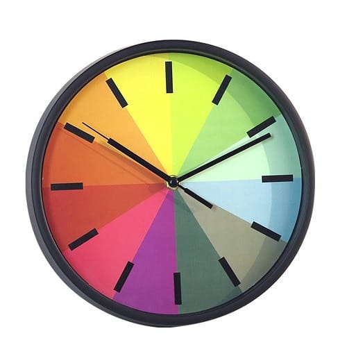10 Inch Silent Sweep Rainbow Round Wall Clock- Black Frame