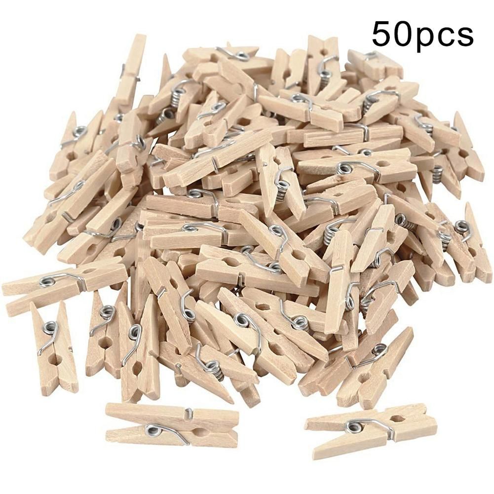 50Pcs Wooden Mini Unpainted Note Photo Clip Peg Clothespin