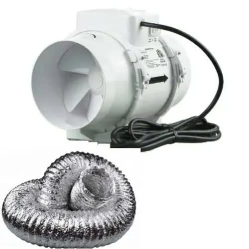 Mixed Flow In-line Duct Exhaust Fan With 5.5 Meter Air Duct Hose - 100mm