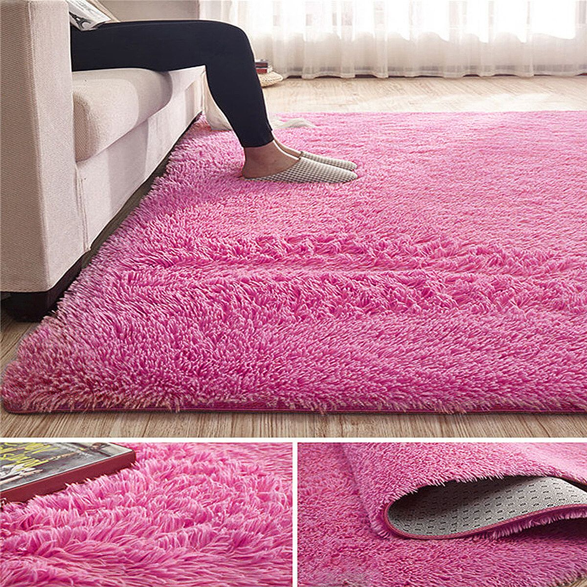 Shaggy Rug Super Plush Non-Slip Large Rugs Floor Carpet Living Room 230&times;160CM Rose Red