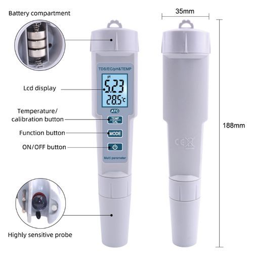 4 In 1 PH/TDS/EC/Temperature Meter PH Meter Digital Water Quality Mon