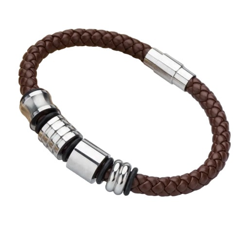 Men Leather Bracelet Small Band - Brown