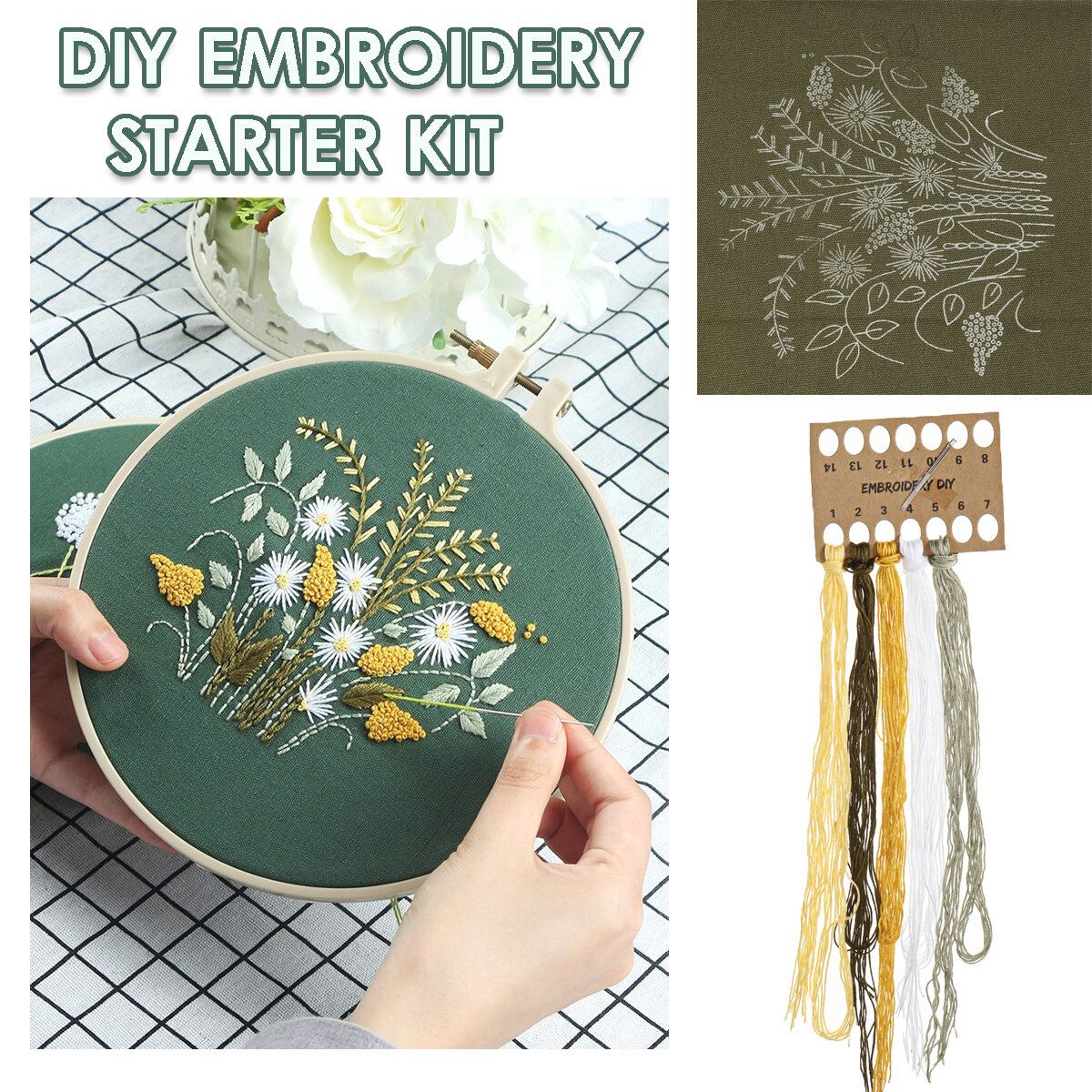 DIY Embroidery Starter Kit Flower Pattern Cross Stitch Needlework Set NO Hoop