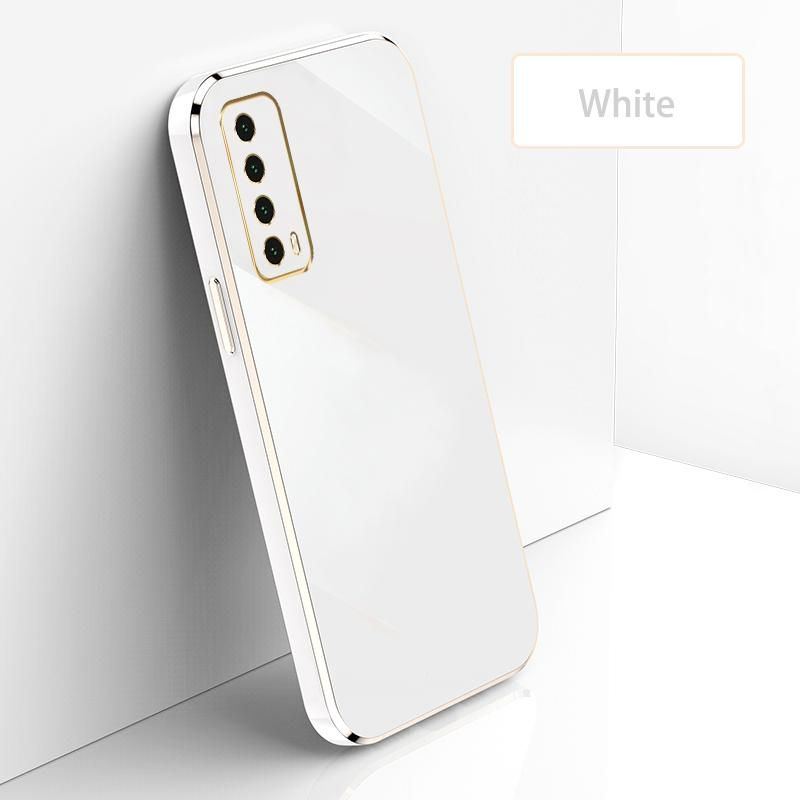 Ultra Thin Plating Phone Case for Huawei Y7A P Smart 2021 Enjoy 20 SE Lens Protection soft Phone Back Cover-White