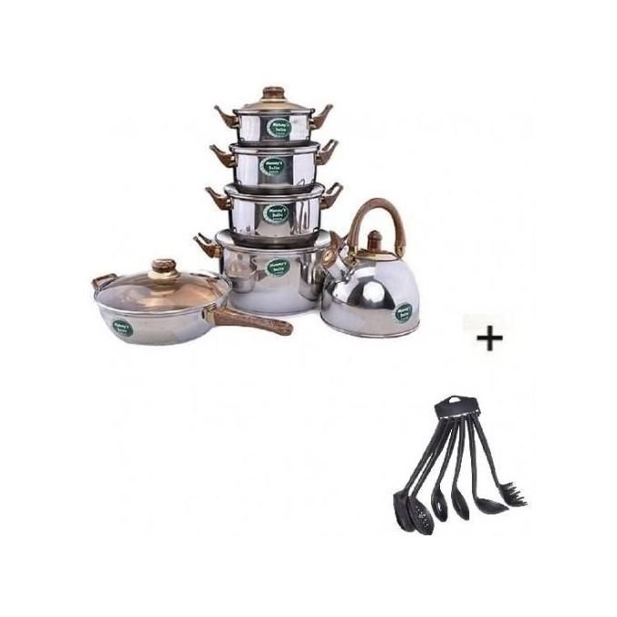 6 Pot - 1Fry Pan - Kettle + Free Set 6 Pieces Cooking Set