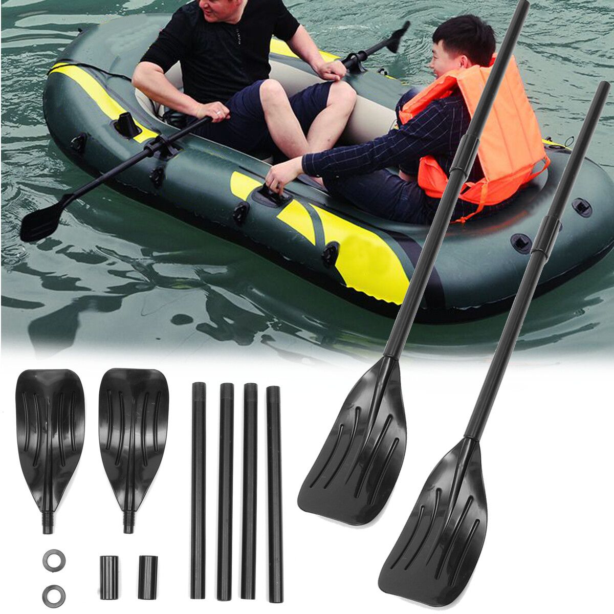 1 Pair Black Detachable Afloat Kayak Oars Paddles Boat