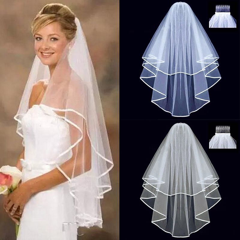 Short Tulle Wedding Veils Two Layer With Comb White Ivory
