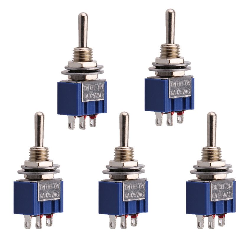 5 X On/Off/On Mini Miniature Toggle Switch + Round Handle 3P Blue