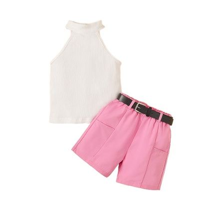 1-6Years Kid Girl Neck Hanging Sleeveless Top+Shorts