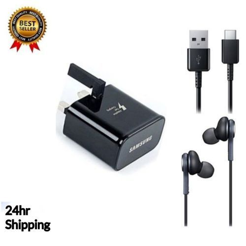 Fast Charger And Earpiece Cord Cable For Samsung Galaxy A10E A50 A20 Note 10 S20 Plus Ultra 5G A51 A71 USB Type C Data Cable(black)