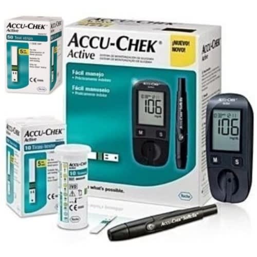 Accu-chek Active Blood Sugar Monitor - Glucometer + 10 Free Test Strips + Extra 50 Test S