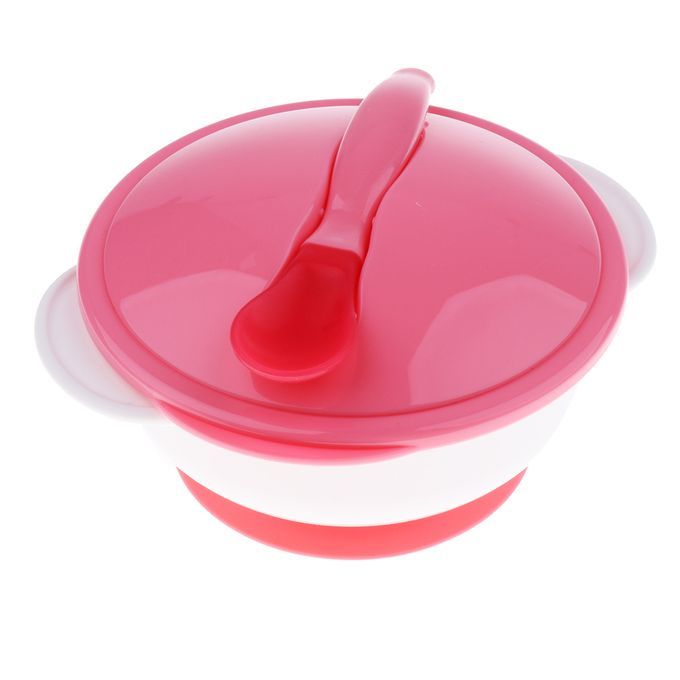 Baby Suction Bowl Temperature Colour Changing Spoon Feeding Pink