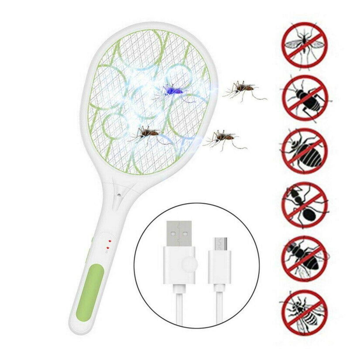 LED Light Rechargeable Electric Fly Swatter Mosquito Insect Racket Bug Pest Killer Green