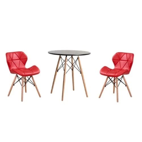 Dining Table With 2 Soft Padded Pu Leather Chairs - Red