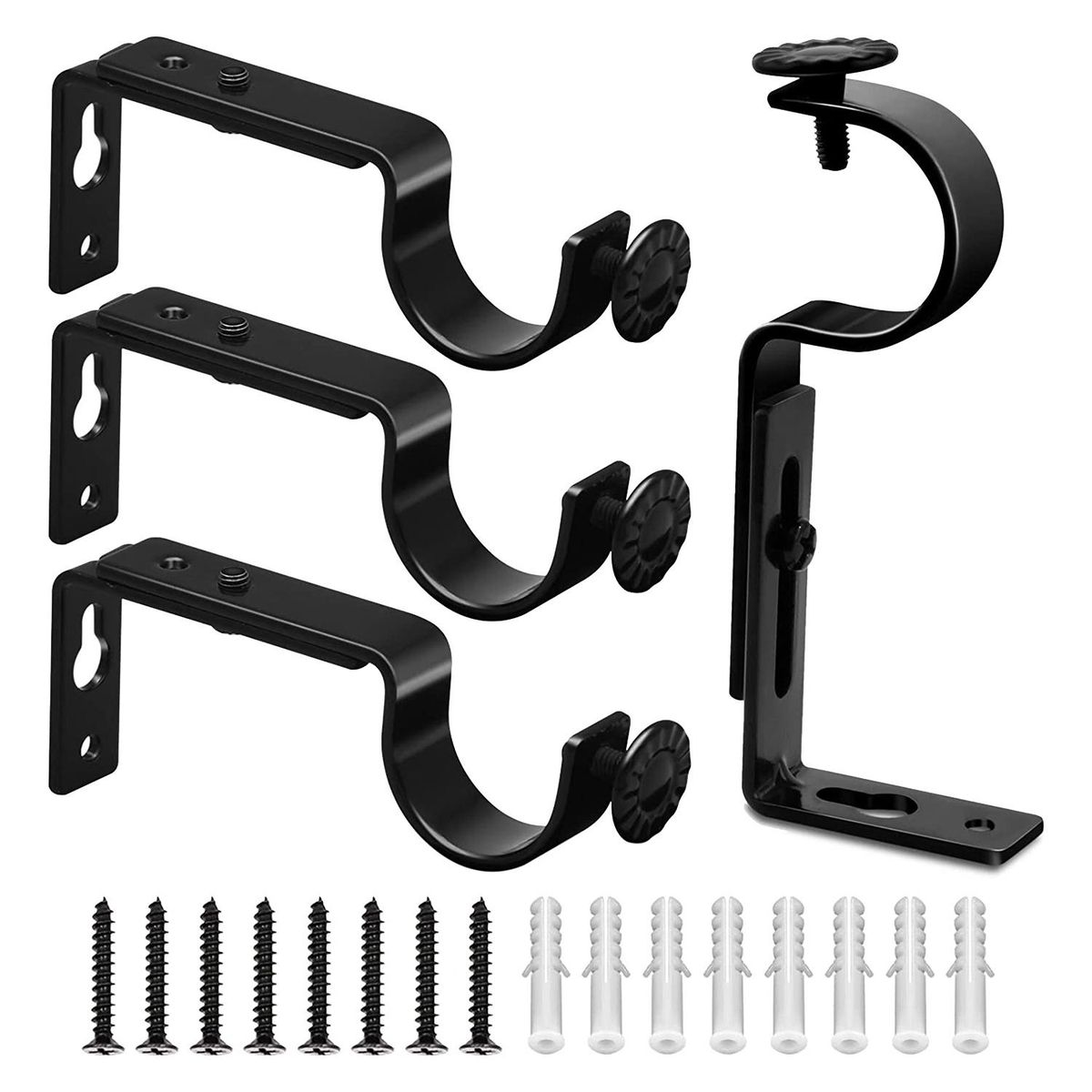 Adjustable Curtain Rod Bracket Heavy Duty Curtain Rod Holders Black 4 Pack Curtain Rods Hooks Hangers for Wall Curtain