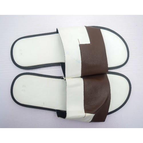 Men's Leather Cover Pam Slippers - Brown + White