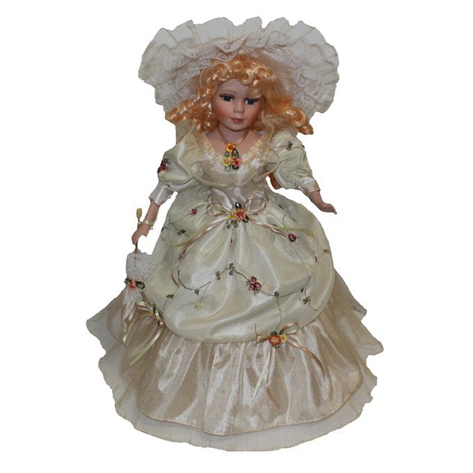 40cm Classical Porcelain Lady Doll Standing Figure Beige Long Dress