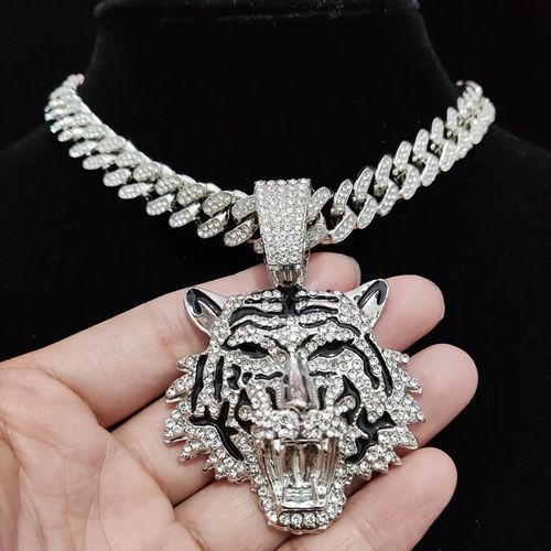Iced Out Cuban Link Choker With Clown Pendant Silver