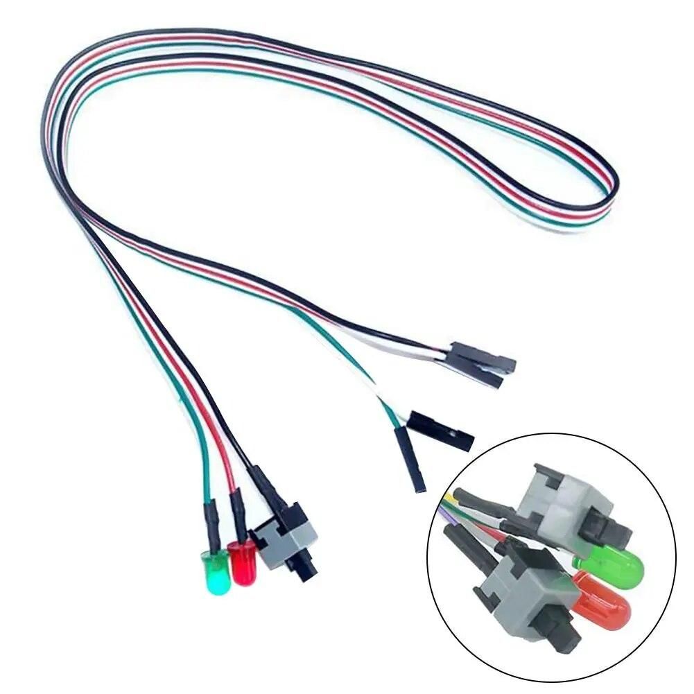 50cm On/Off/Reset 2 Switch LED Light ATX-PC Computer Motherboard Power Cable Computer Motherboard Power Cable Multi-use Durable