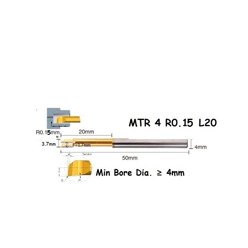 MTR 4 R0.15 L20 Lathe Turning Tool Tiny Boring Bar