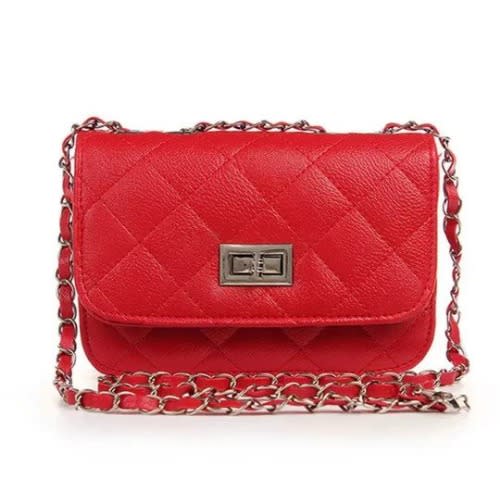 Women's Leather Cute Mini Cross Body Chain Shoulder Purse - Watermelon Color
