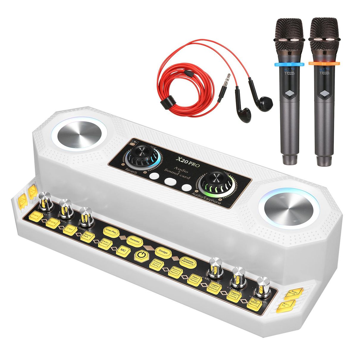 Sound Card & Audio Equipment & Wireless Microphone Set Multifunctional Rechargeable BT Sound Card Electric Sound Broadcast Equipment with Colorful Light Effect for Singing/Live Broadcasting/ Recording Voice and Music Compatible with TV Computer Android Ph