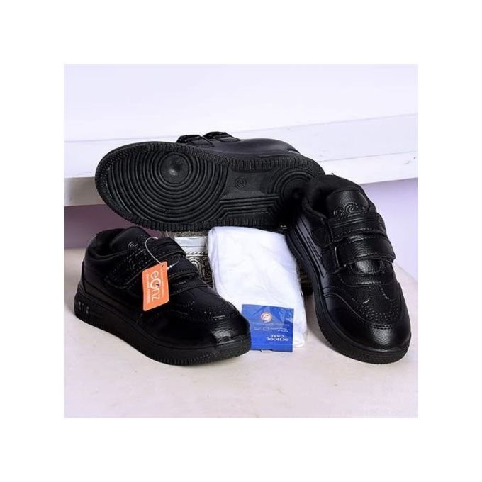 School Shoe Casual Boy Girl Kids Teen Children Canvas Sneakers + Free Socks - Black