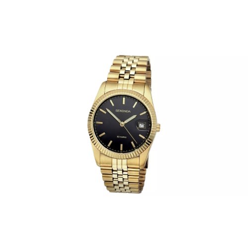 Gold Plated Bracelet Watch With Black Dial