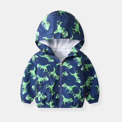 Kid Boys Coat Dinosaur Print Long Sleeve Hooded Jacket