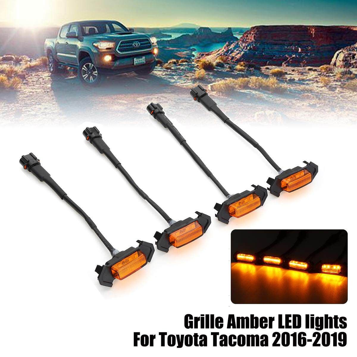 4 Pcs Honeycomb Grille Amber LED Lights For Toyota Tacoma TRD 2016-2019