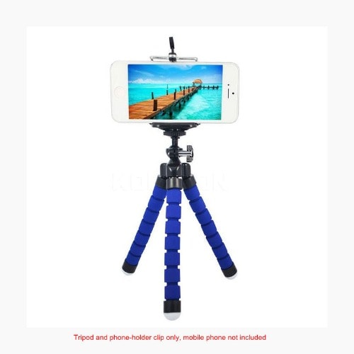18cm Mini Flexible Sponge Octopus Tripod With Phone Holder Clip - Blue