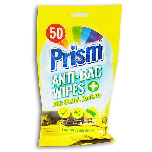 Anti Bacterial Wipes Lemon, 50-Pack, Yellow