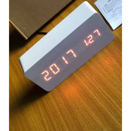 Digital Alarm Wooden Clock - White