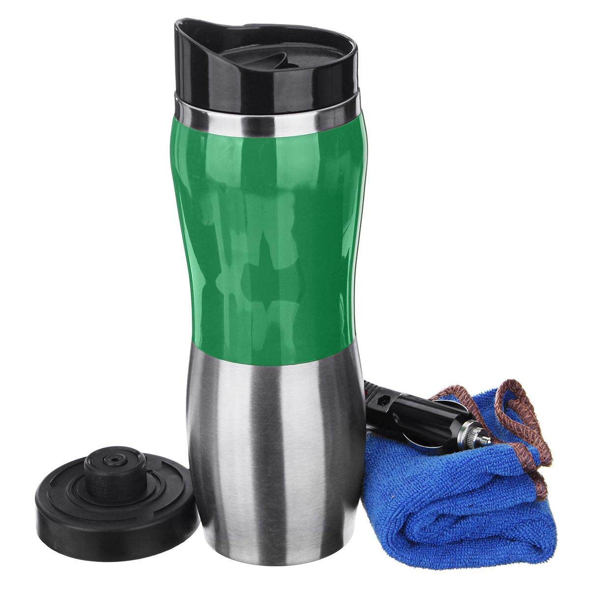 12V 400ml Car Stainless Steel Electric Heating Kettle Coffee Tea Milk Cup Mug Black Green (green)