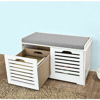Sobuy Storage Bench 2 Drawers & Removable Seat Cushion - White