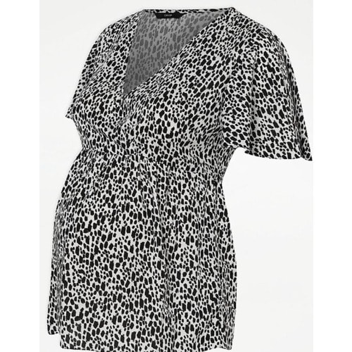 Maternity Print Overlap Blouse - White & Black