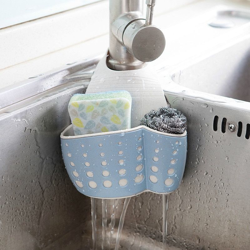 Kitchen Sponge Drain Holder Wheat Fiber Storage Rack Basket Wash Cloth Toilet Soap Shelf Organizer(Blue)