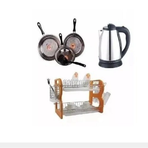 Fry Pan Set, Dish Rack & Electric Jug Bundle