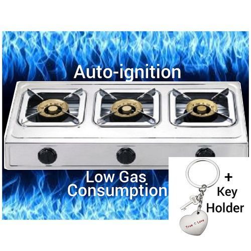 3 Burner Low Gas Consumption- Auto Ignition Table Top Gas Cooker+ Key Holder