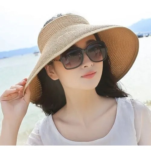 Straw Hat Visors Cap - Foldable Wide Brim